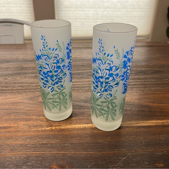 Neimen Marcus vintage painted floral tall frosted highball set blue green white - Picture 5 of 7